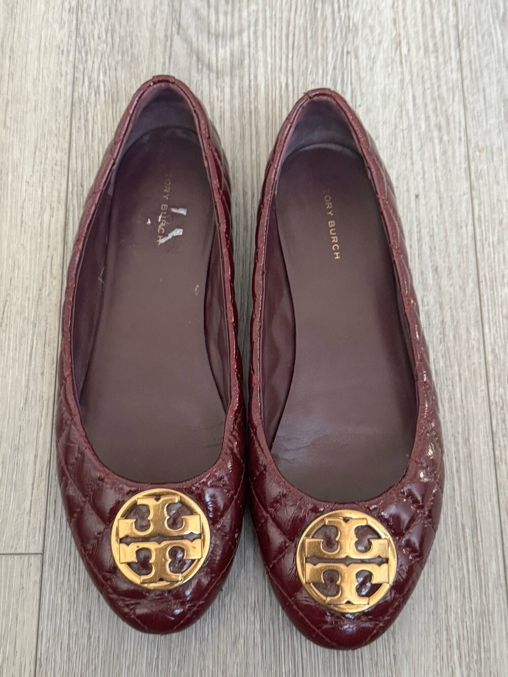 Tory Burch Women’s Burgundy Leather Ballet Flats Quilted Slip-On US 9 1/2